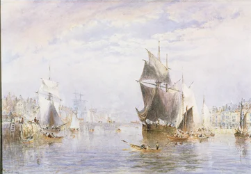 Lille håndværk på floden ved Whitby ved Whitby Bridge, 1877 (wc og skrabe ud)