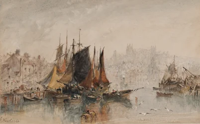 Whitby Harbor (blæk & wc på papir)