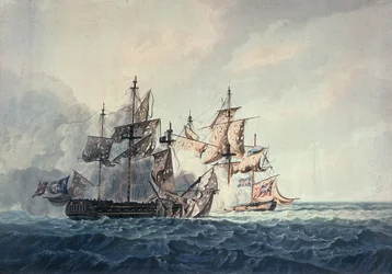 Handlingen mellem Hans Majestæts Sloop, Bonne Citoyenne, og den franske fregat, La Furieuse, den 6. juli 1809 på de vestlige øer, indgraveret af R und D Havell, udgivet af Robert Cribb i 1810