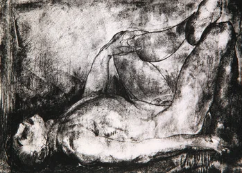 Mand på ryggen, nøgen, ca. 1916