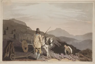 The Peat Cart, fra The Costume of Yorkshire, graveret af Robert Havell, 1814 (håndfarvet akvatint)