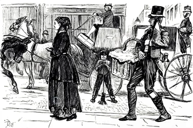 En tegneserie, der skildrer kooperative butikkers tidlige dage. Illustreret af George du Maurier (1834-1896), en fransk-britisk tegneserieskaber og forfatter
