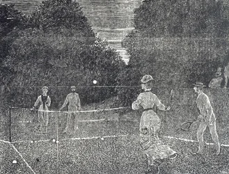Gravering, der viser brugen af hvid fosformaling, der anbefales til tennisspillere