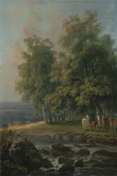 Heste og kvæg ved en flod, 1777