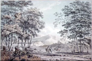 Landskab med flod og figurer