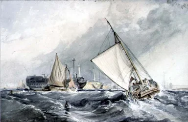 Gamle krigsmænd for anker: både i en storm