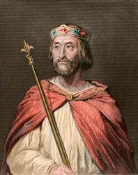 Portræt af Karl III kaldet Den Enfoldige (879-929) Kongen af Francs - CHARLES III (879-929) - Karl den Enfoldige - Konge af Frankrig, 893-923 - gravering efter Georges Rouget (1783-1869)
