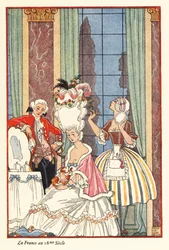 En adelig kvinde ved sit toilet i 1700-tallets Frankrig. 1928 (tryk)