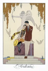 Efterår, litografi af George Barbier (1882-1932), fra Falbalas et Fanfreluches, Almanach des Modes Presentes, Passees et Futures