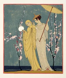 The Meeting, illustration fra Les Chansons de Bilitis, af Pierre Louys, pub. 1922 (stenciltryk)