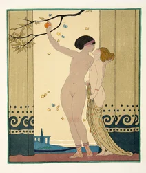 Rådgivning, illustration fra Les Chansons de Bilitis, af Pierre Louys, pub. 1922 (stenciltryk)