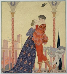 Lovers on a Balcony (akvarel på papir)