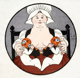 The Wet Nurse med tvillinger (pochoir print)