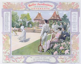 Lawn Tennis, illustration for august fra en kalender for tøjbutikken 