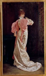 Portræt i fuld længde af den franske skuespillerinde Henriette Rosine Bernard kendt som Sarah Bernhardt (1844-1923) Maleri af Georges Jules Victor Clairin (1843 - 1919). 19. århundrede. Paris, fransk komedie