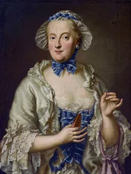 Marie-Anne de Saxe - (Marie Anne de Saxe) - Maria Anna Sophia af Sachsen, kurfyrste af Bayern (1728-1797) med en rulle - George Desmarees (1697-1776). Olie på lærred Mål: 82x61,5 cm Privat samling