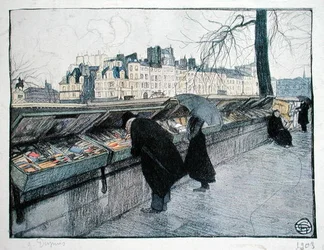 Bouquinistes langs den venstre bred af Seinen nær Pont-Neuf, Paris