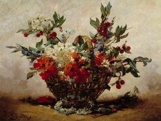 Blomster i en kurv-maleri af Georges Jeannin (1841-1925)