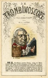 Papa PIe IX (født Giovanni Maria Mastai Ferretti; 1792-1878) - illustration fra "Le Trombinoscope", et satirisk politisk tidsskrift af Leon-Charles Bienvenu, kendt som Touchatout (1835-1910) monografi N. 9, Imprimerie Vallee, Paris