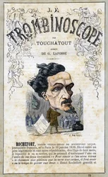 Victor Henri ROCHEFORT (1831-1913), illustration fra "Le Trombinoscope", et satirisk politisk tidsskrift af Leon-Charles Bienvenu, kendt som Touchatout (1835-1910) monografi N. 15, Imprimerie Vallee, Paris, ottobre 1871