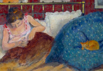 I sengen eller Kvinde med kat, maleri af Georges Lemmen (1865-1916), 1900, Paris, Musée d