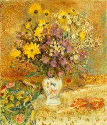Vase med blomster. Maleri af Georges Lemmen (1865-1916). Olie på lærred. Privat samling.