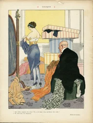 Illustration af Georges Leonnec (1881-1940) i Le Lire, 06/07/12 - Logik - Mode, Hat, Indre arkitektur, De riges liv - Kvinder