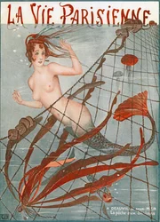 Havfrue fanget i et fiskenet, Illustration fra "La Vie Parisienne"