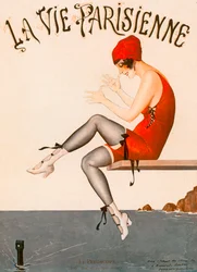 Svømmer på vippebræt, Illustration fra "La Vie Parisienne"