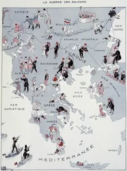 Balkankrigen: Kort over krigsskuepladsen - i "La Vie Parisienne" af 26/10/1912 (print)