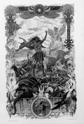 Illustration af Georges Antoine Rochegrosse (1859-1938) til romanen "Salammbo" af Gustave Flaubert, der tager udgangspunkt i lejesoldaternes krig på tidspunktet for den første puniske krig (246-241 f.Kr.) mellem romerne og karthagerne.
