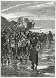 Oprørernes strømfald - illustration fra Han af Island, 19. århundrede