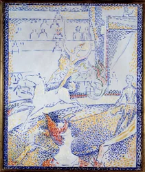 Cirkus En danser, der laver et kunstflyvningsnummer på hesteryg og en klovn. Skitse af Georges Seurat (1859-1891) 1891 søn. 0,55x0,46 m Paris, musee d