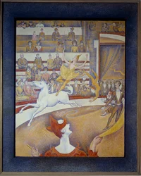 Cirkus Une ecuyere en hest, en klovn og akrobater. Maleri af Georges Seurat (1859-1891) 1891 søn. 1,85x1,52 m Paris, musee d