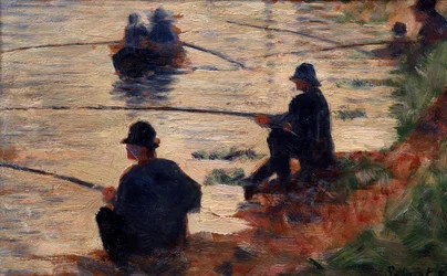 Fiskerne ved Studielinjen for den store jatte. Maleri af Georges Seurat (1859-1891) 1883 søn. 0,16x0,25 m Troyes, museum for moderne kunst