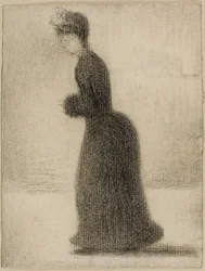 Woman with a Muff, ca. 1884 (sort farveblyant på papir lagt på karton)