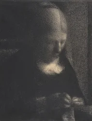 Broderi; The Artists Mother, 1882-83 (conté-kridt på Michallet-papir)