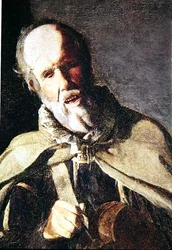 Hurdy Gurdy-spilleren med sin hund, detalje af hovedet, 1620