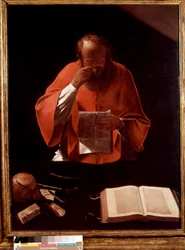 Representation of Saint Jerome reading Painting by Georges de la Tourdani