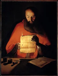 Sankt Hieronymus læser. Maleri af Georges De La Tour (1593-1652)