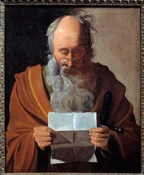 Sankt Paul. Portræt af apostlen læser et brev. Maleri af Georges De La Tour (1593-1652)