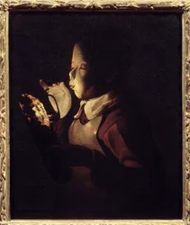 Blæseren har lampen. Maleri af Georges De La Tour (1593-1652)