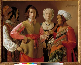 Spåkonen, maleri af Georges de La Tour (1593-1652), omkring 1630, Sun. 1,01 x 1,23 m, New York, Metropolitan Museum