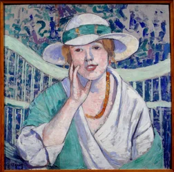 Portræt af dame med hvid og grøn hat, maleri af Georgette Agutte (1867-1922) 1914 Grenoble, Musee des Beaux Arts
