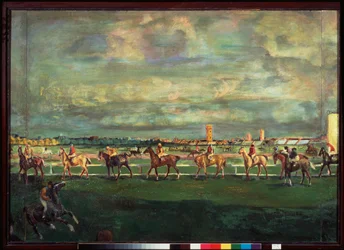 Hestevæddeløb (Horseracing) - Maleri af Georgi Bogdanovich Yakulov (1884-1928), olie på træ
