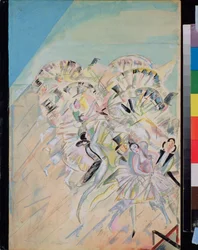 Forberedende indretning til operetten ""Girofle Girofla"" (Girofle-Girofla) af Charles Lecocq (1832-1918) (Scenedesign til operetten Girofle Giroflia, af Charles Lecocq) - Værk af Georgi Bogdanovich Yakulov (1884-1928), gouache på skrift