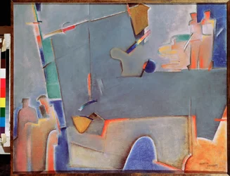 Løftekranen - maleri af Georgi Avgustovich Stenberg (1900-1933), olie på lærred