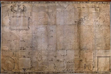 Geografisk kort over verden. Kort over den hollandske skole fra projektionen af Gerard Mercator (1512-1594)