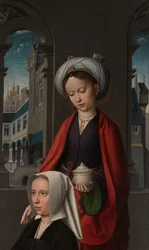 Detalje af et udvendigt panel af Kristi dåb, ca. 1502-08 (olie på panel)