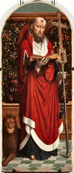 Sankt Jerome Polyptykon Panel fra kirken San Gerolamo della Cervara - Maleri af Gerard David (ca. 1460-1523) 1506 Dim 65x150 cm Genes Musei di Strada Nuova (ex Palazzo Bianco) Italien